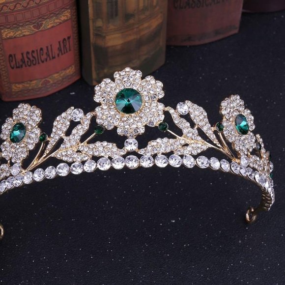 Quinceanera sweet 15 16 prom pageant tiara crown Green Austrian crystal jewelry - Picture 3 of 5